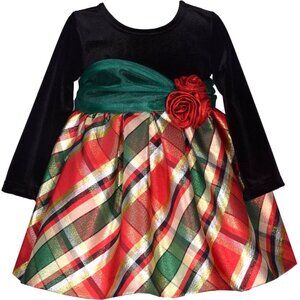Bonnie Jean Baby Girls 12M-24M Velvet Taffeta Plaid Christmas Dress